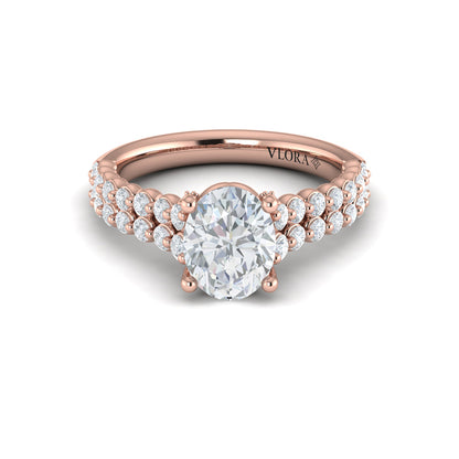 Oval Diamond Engagement Ring with Double Row Diamond Band