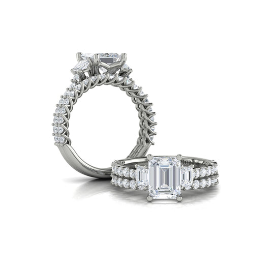 Interwoven Emerald Cut Three Stone Engagement Ring