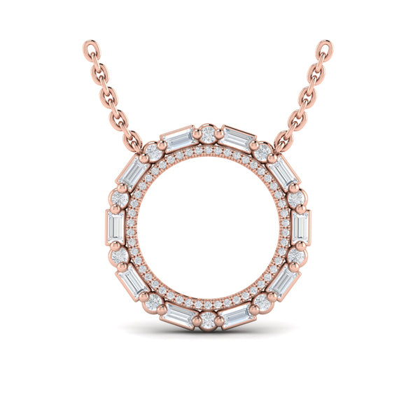 Diamond Baguette Double Open Circle Pendant Necklace