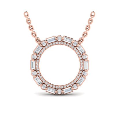 Diamond Baguette Double Open Circle Pendant Necklace