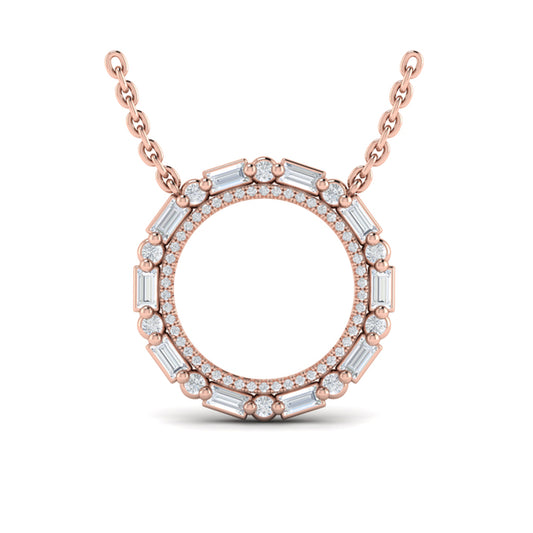 Diamond Baguette Double Open Circle Pendant Necklace