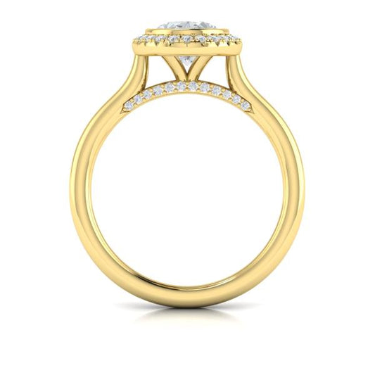 Oval Halo, Bezel Engagement Ring in 14K Yellow Gold by Vlora Bridal