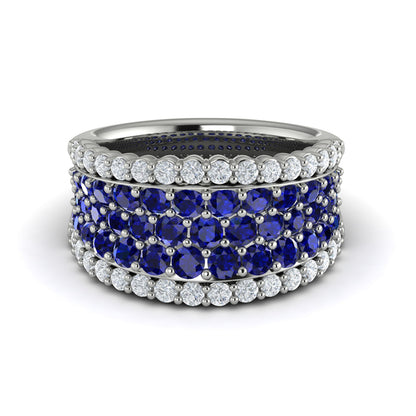 Diamond and Sapphire Multi-Row Statement Ring