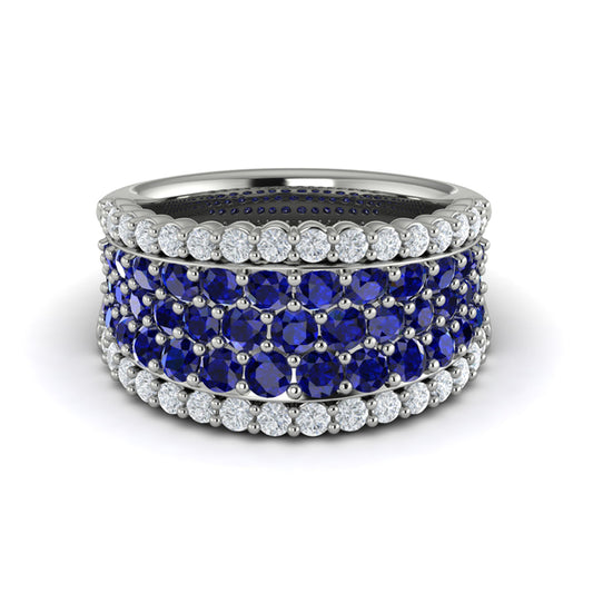 Diamond and Sapphire Multi-Row Statement Ring