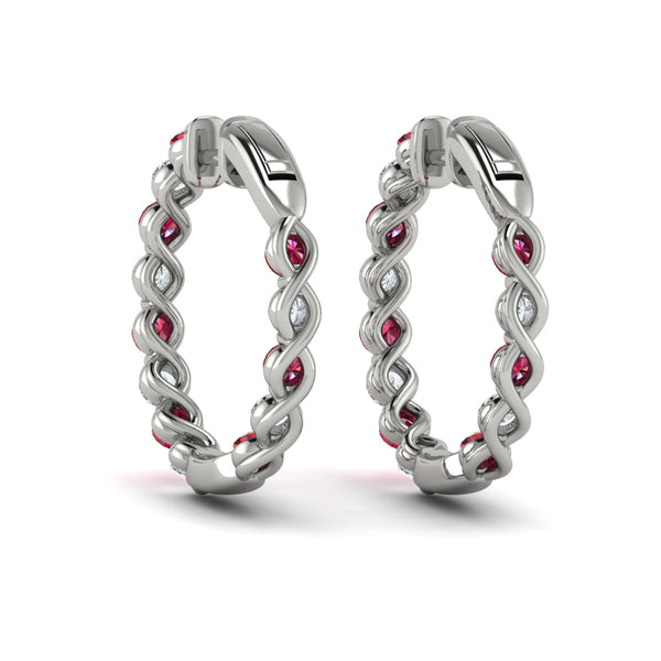 Inside Out Diamond and Ruby  Hoop Earrings