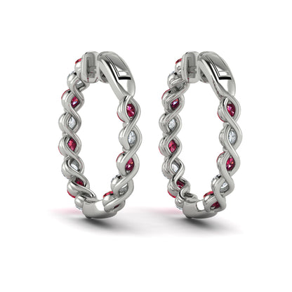 Inside Out Diamond and Ruby  Hoop Earrings