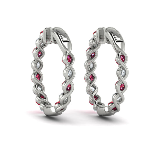 Inside Out Diamond and Ruby  Hoop Earrings