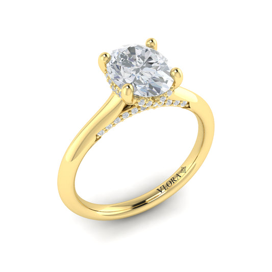 Solitaire Oval Engagement Ring with Hidden Halo