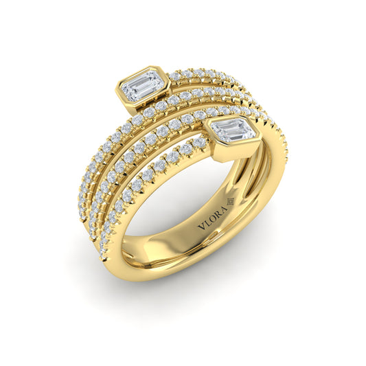 Diamond Three Row Diamond Baguette Wrap Ring