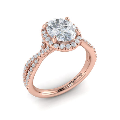 Entwined Oval Halo Engagement Ring