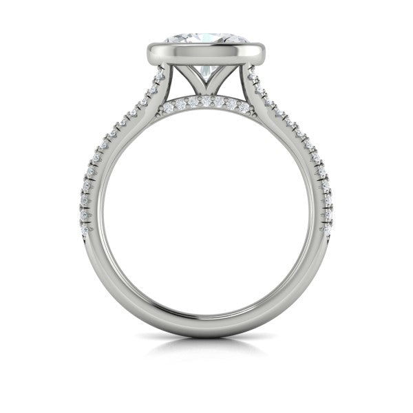 Oval Classic, Bezel, Split Shank Engagement Ring in Platinum by Vlora Bridal