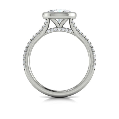 Oval Classic, Bezel, Split Shank Engagement Ring in Platinum by Vlora Bridal