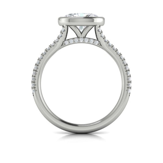 Oval Classic, Bezel, Split Shank Engagement Ring in Platinum by Vlora Bridal