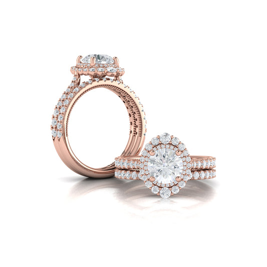 Cathedral Arch Double Halo Round Engagement Ring