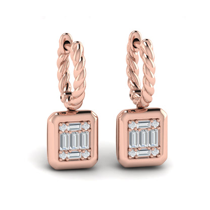 Multi Baguette and Round Diamond Drop Earrings