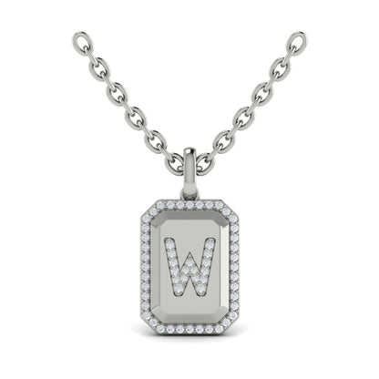 Diamond Medallion Alphabet Pendant Link Necklace, W