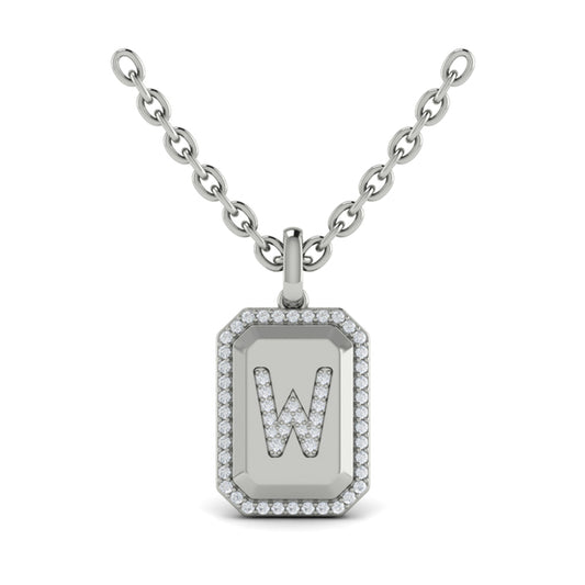 Diamond Medallion Alphabet Pendant Link Necklace, W