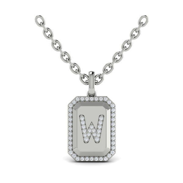 Diamond Medallion Alphabet Pendant Link Necklace, W