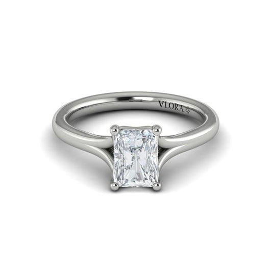 Emerald Cut Classic, Split Shank Engagement Ring in Platinum by Vlora Bridal
