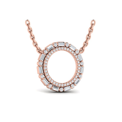 Diamond Baguette Double Open Circle Pendant Necklace