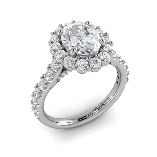 Oval Halo Engagement Ring in Platinum by Vlora Bridal