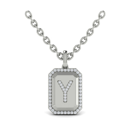 Diamond Medallion Alphabet Pendant Link Necklace, Y