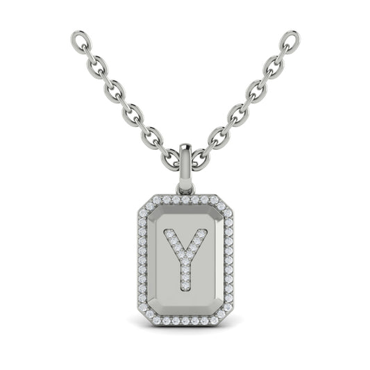 Diamond Medallion Alphabet Pendant Link Necklace, Y