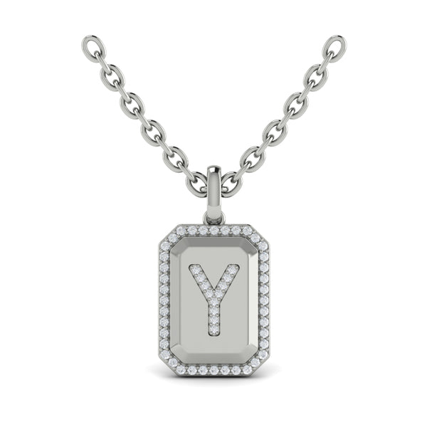 Diamond Medallion Alphabet Pendant Link Necklace, Y