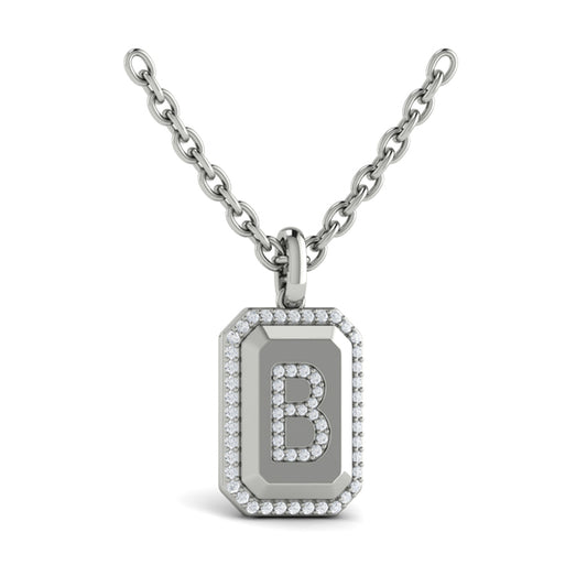 Diamond Medallion Alphabet Pendant Link Necklace, B