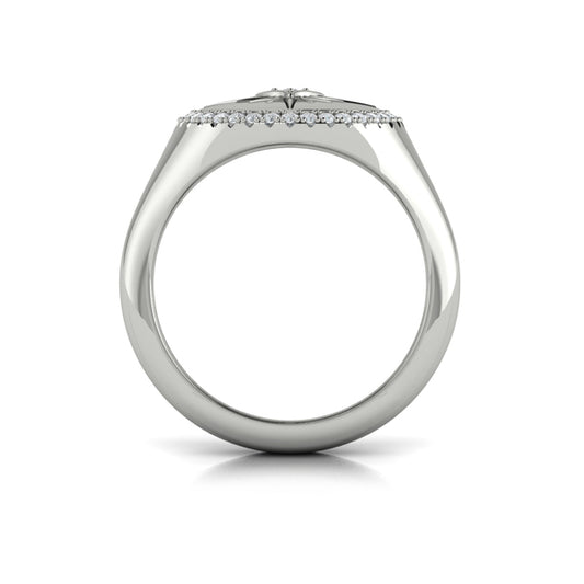 Center Starburst Diamond and Bezel Signet Ring