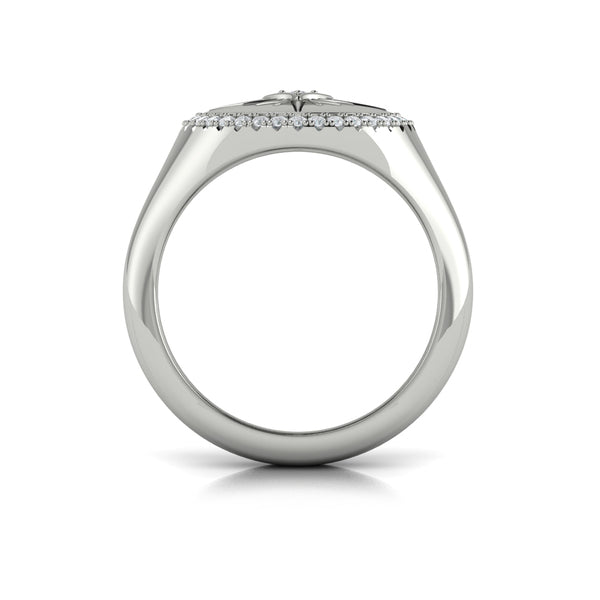 Center Starburst Diamond and Bezel Signet Ring