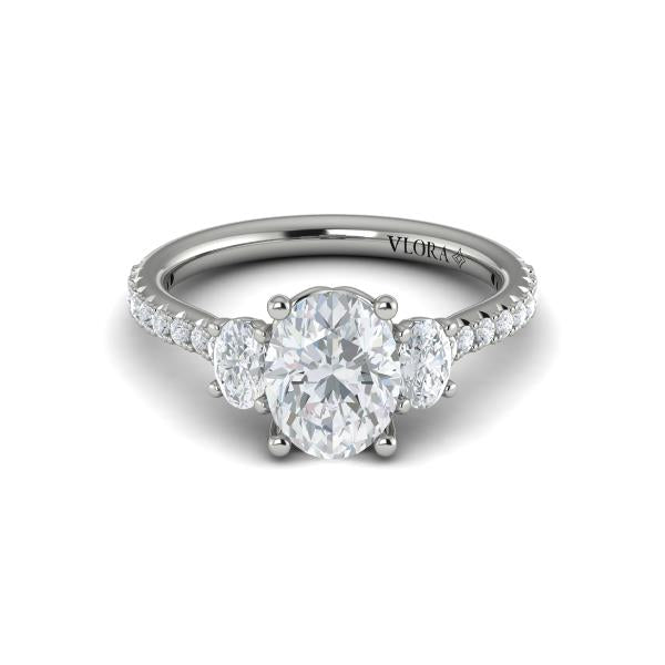 Oval Three Stone Engagement Ring in Platinum by Vlora Bridal
