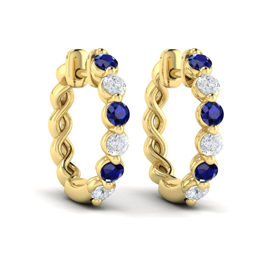 Diamond and Blue Sapphire  Twist Hoop Earrings