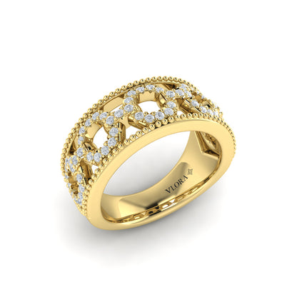 Diamond Open Honeycomb Link Ring