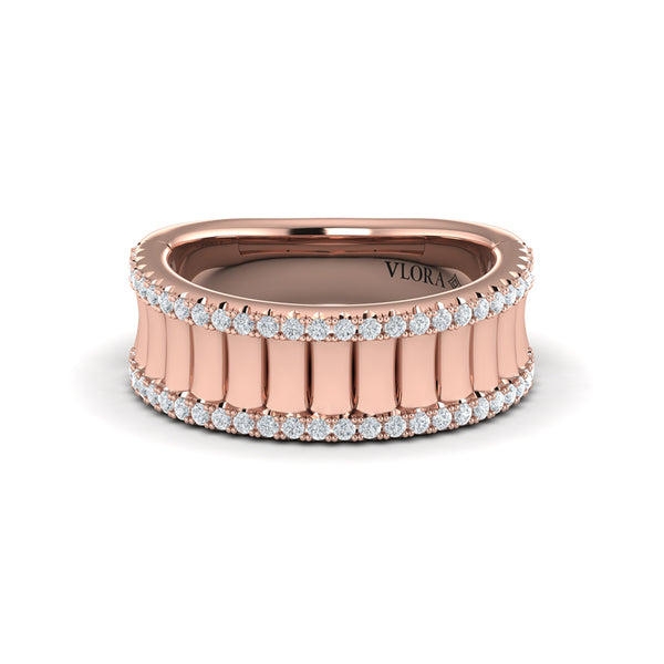 Concave Fluted Ring Edged with Diamonds