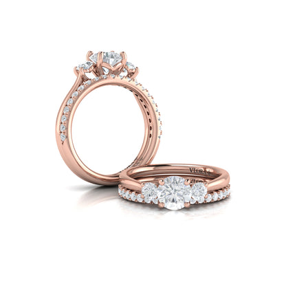 Round Three Stone Engagement Ring in 14K Rose Gold by Vlora Bridal