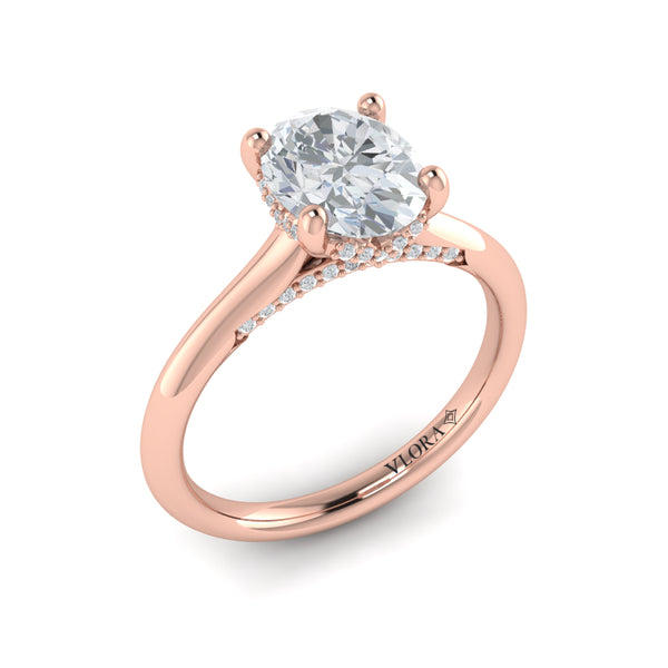 Solitaire Oval Engagement Ring with Hidden Halo