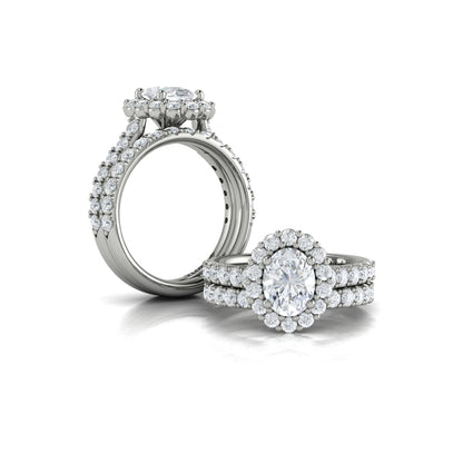 Oval Halo Engagement Ring in 14K White Gold by Vlora Bridal