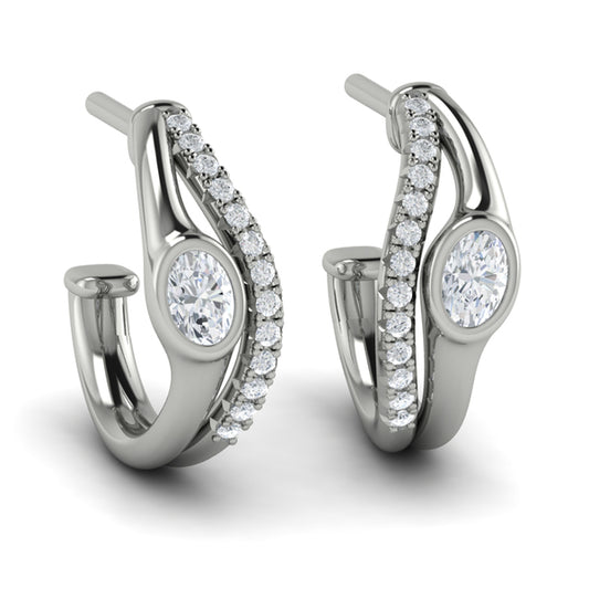 Bezel‑set Oval Diamond and Pavé Diamond Wrap Hoops