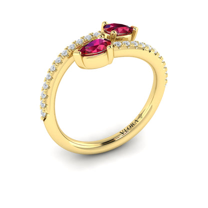 Diamond and Pear Ruby Wrap Ring