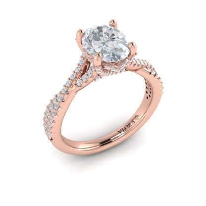 Woven Pave Oval Diamond Engagement Ring