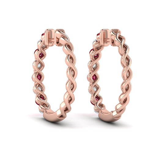 Diamond and Ruby Twist Hoop Earrings