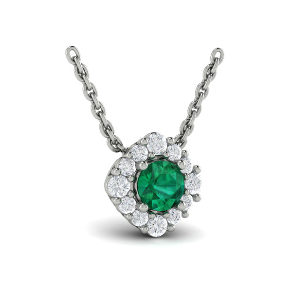 Diamond Halo and Round Emerald Center Pendant