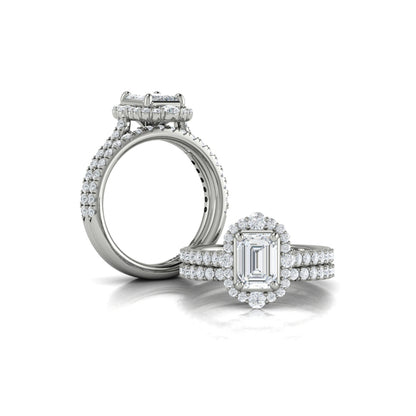 Cathedral Arch Halo Emerald Cut Engagement Ring