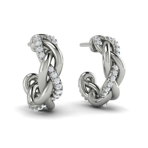 Alternating Diamond Twist Huggie Hoop Earrings