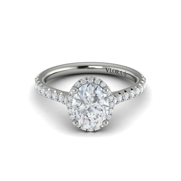 Oval Halo Engagement Ring in Platinum by Vlora Bridal