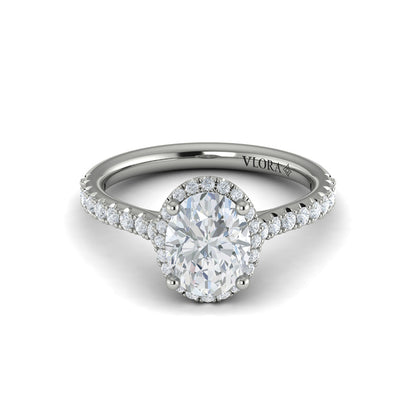 Oval Halo Engagement Ring in Platinum by Vlora Bridal