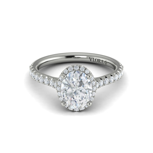 Oval Halo Engagement Ring in Platinum by Vlora Bridal