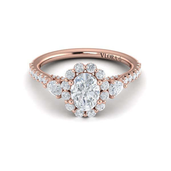 Blossom Halo Oval Engagement Ring with Pear Side Diamonds