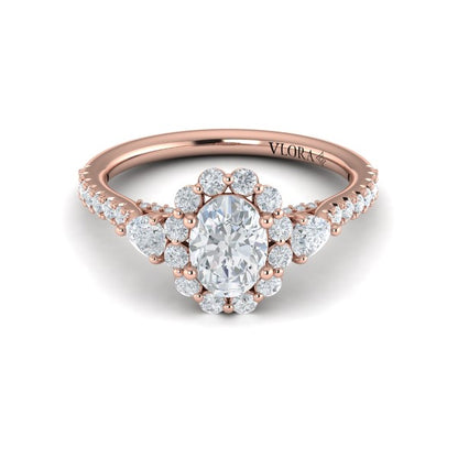 Blossom Halo Oval Engagement Ring with Pear Side Diamonds